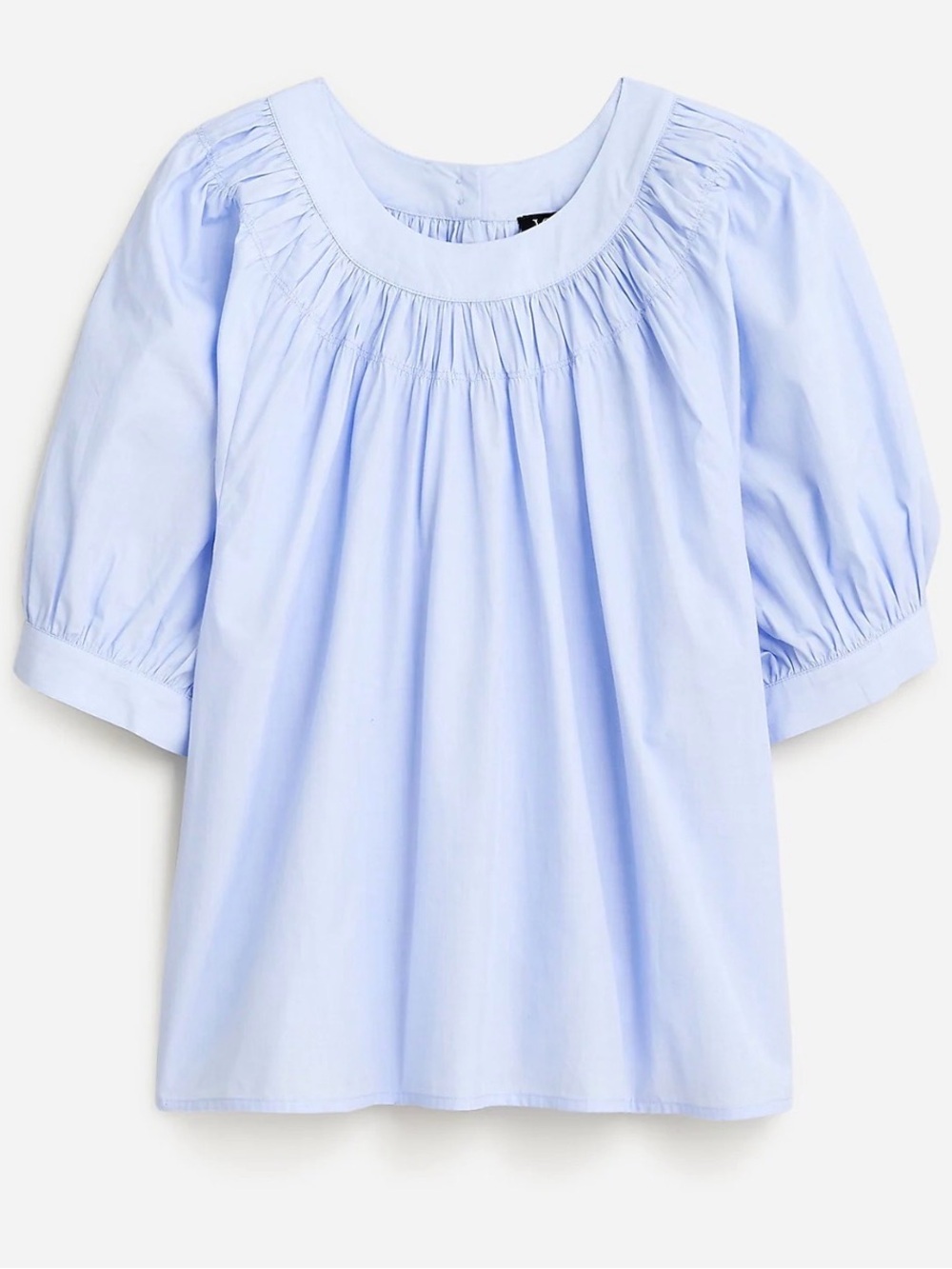 J. Crew Light Blue Smocked Round-Neck Puff Sleeve Blouse